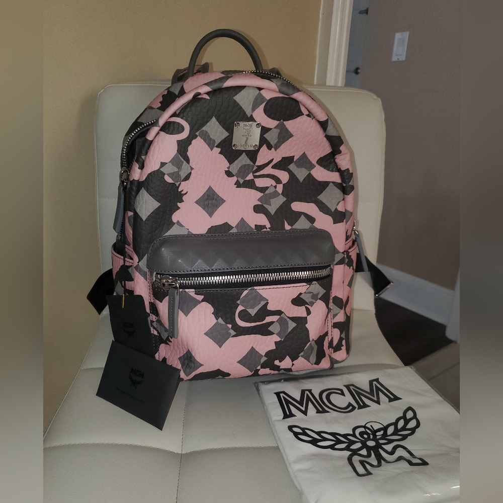 MCM Pink Lion Camo Stark Backpack